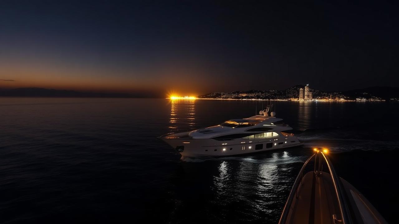 Night yacht on Black Sea